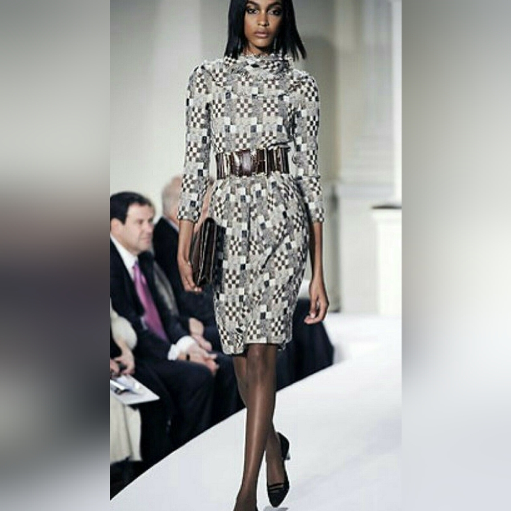 $4000 OSCAR DE LA RENTA STUNNING WOOL SILK TWEED BOUCLE RUNWAY DRESS US 6 M
